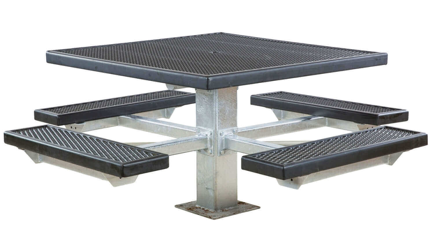 46 Square Plastisol Coated Expanded Metal Picnic Table With 6 Square Pedestal Steel Frame 5133