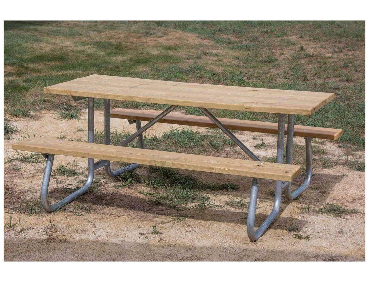 8 Ft. Southern Yellow Pine Wooden Picnic Table with Welded Steel Frame ...